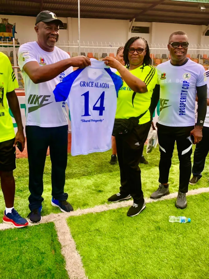 Bayelsa Head of Service, Permanent Secretary, Ministry of Youth and Sports Development and Director of Sports Receive Prosperity Cup Season Six Branded Jerseys