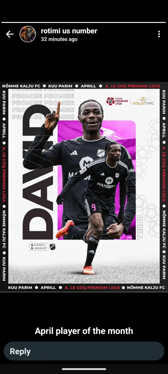 Nigeria U23 Striker Promise David Clinches League Best Player of the Month Award