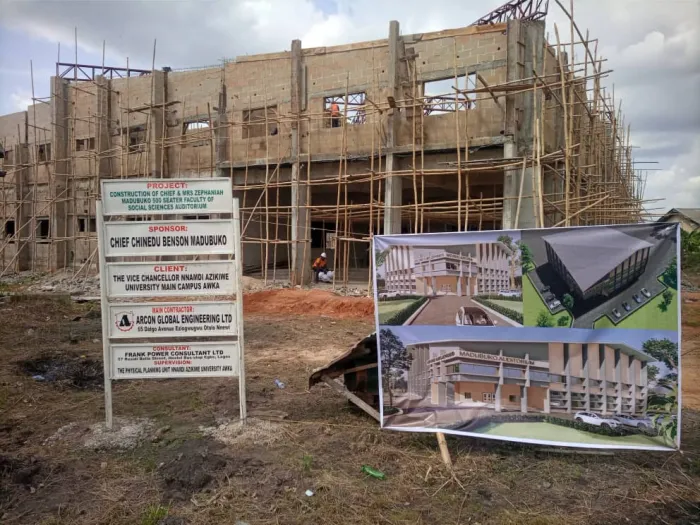 UNIZIK: CEO De Chico Investment Ltd, Chief Madubuko inspects ongoing Construction Work at Faculty of Social Sciences Auditorium