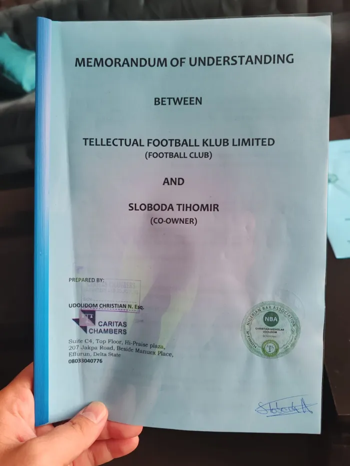 International Football Intermediary Tihomir Sloboda Acquires Controlling Interest in Nigerian Club, Tellectual FC