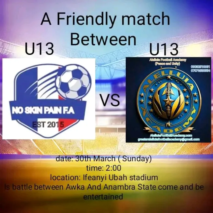 Alelluia Football Academy To face No Skin Pain FA In Pre-season Friendly