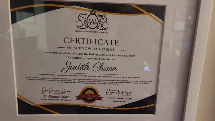 Judith Chime Honored for Youth Empowerment at Global Wealth Women Warriors Event