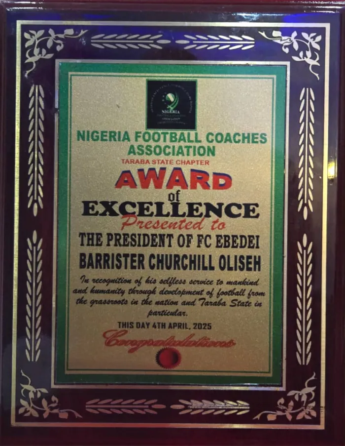 Barrister Churchill Oliseh Bags Taraba Coaches Top Award