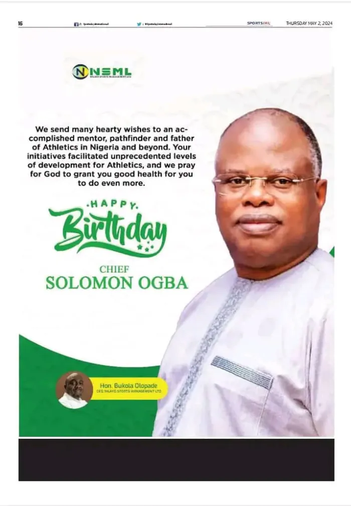 NSC DG Hon. Bukola Olopade Celebrates Chief Solomon Ogba on Birthday, Hails Him as a Colossus in Athletics