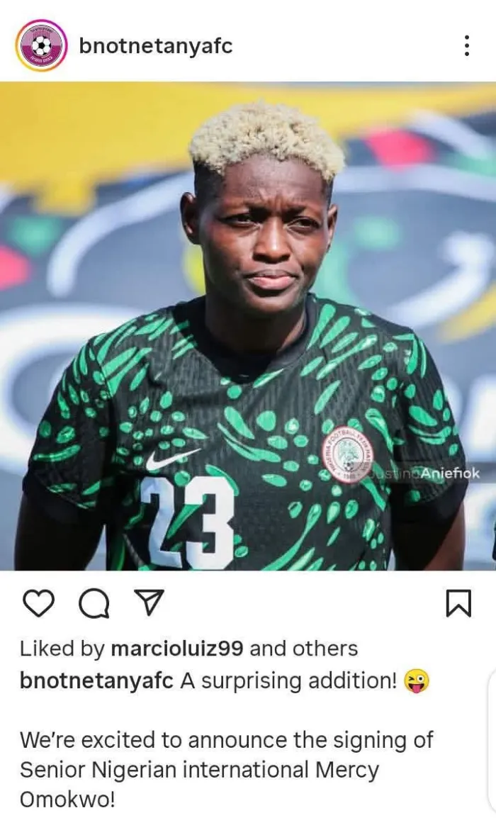 Israel’s Bnot Netanya FC Sign Nigerian International Mercy M. Omokwo from Bayelsa Queens