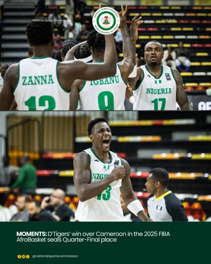 FIBA AfroBasket25: Nigeria Cages Cameroon 99-90 to Move into Quarterfinals. ...Poised for Senegal vs South Sudan winner.