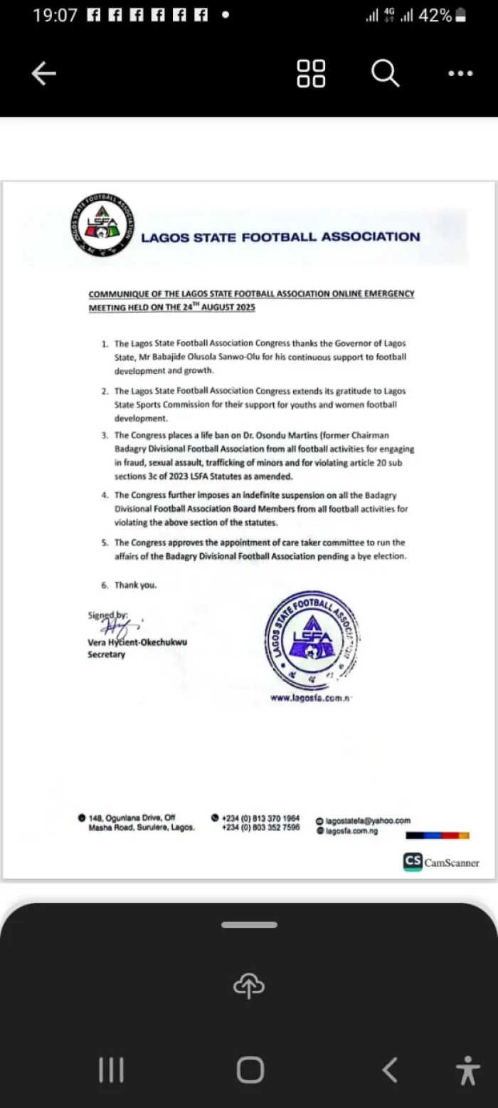 LSFA Slams Life Ban On Osondu Martins