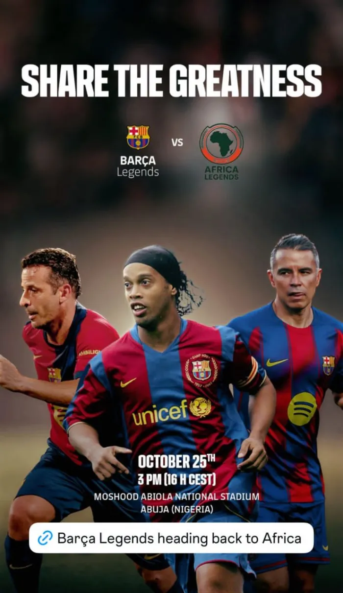 35 Days to Go: Ronaldinho, Saviola, Giuly, Others, Amongst First Barca Legends to Officially Confirm Participation for Champions Cup in Abuja