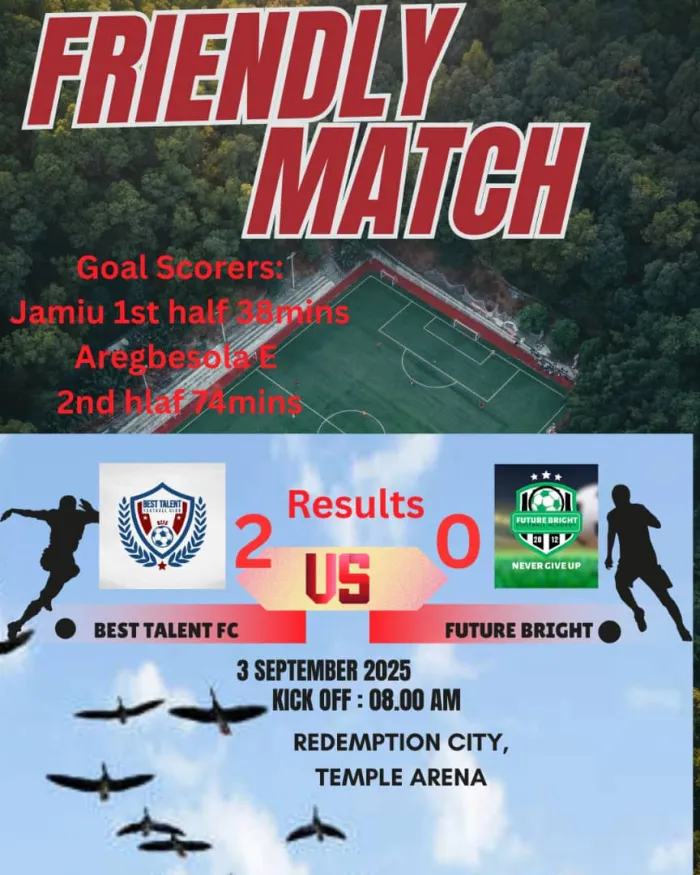 Pre-Season Friendly: Best Talent Record another Victory, Humble Future Bright 2-0 at Redemption City