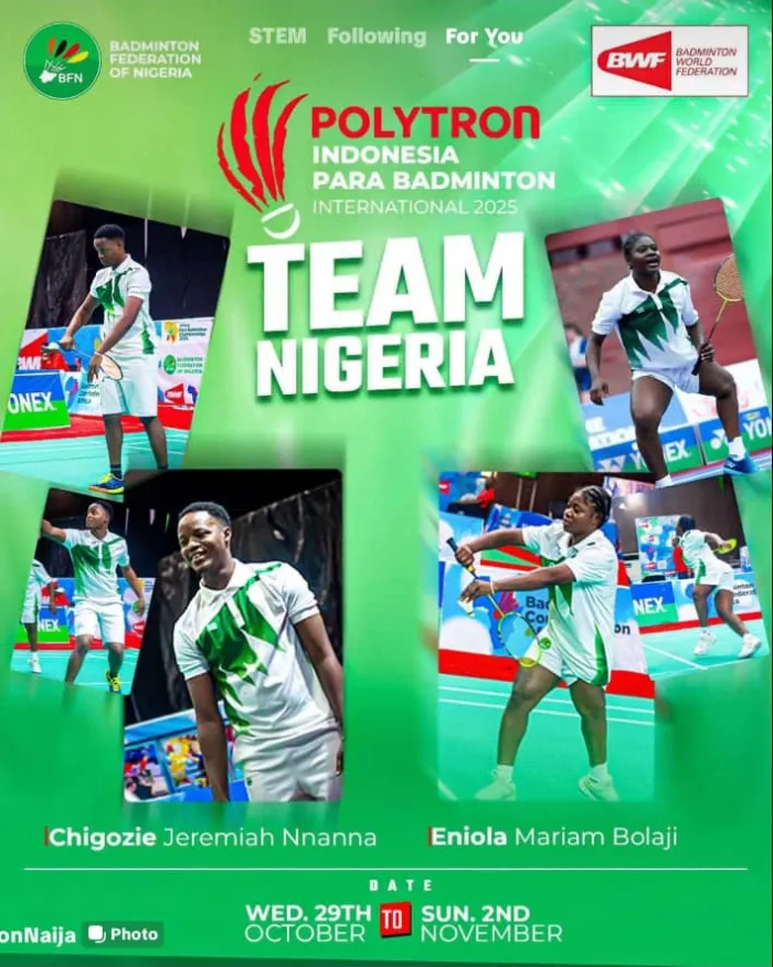 Nigeria’s Eniola Bolaji, Nnanna Jeremiah battle ready for Indonesia Para Badminton International 2025