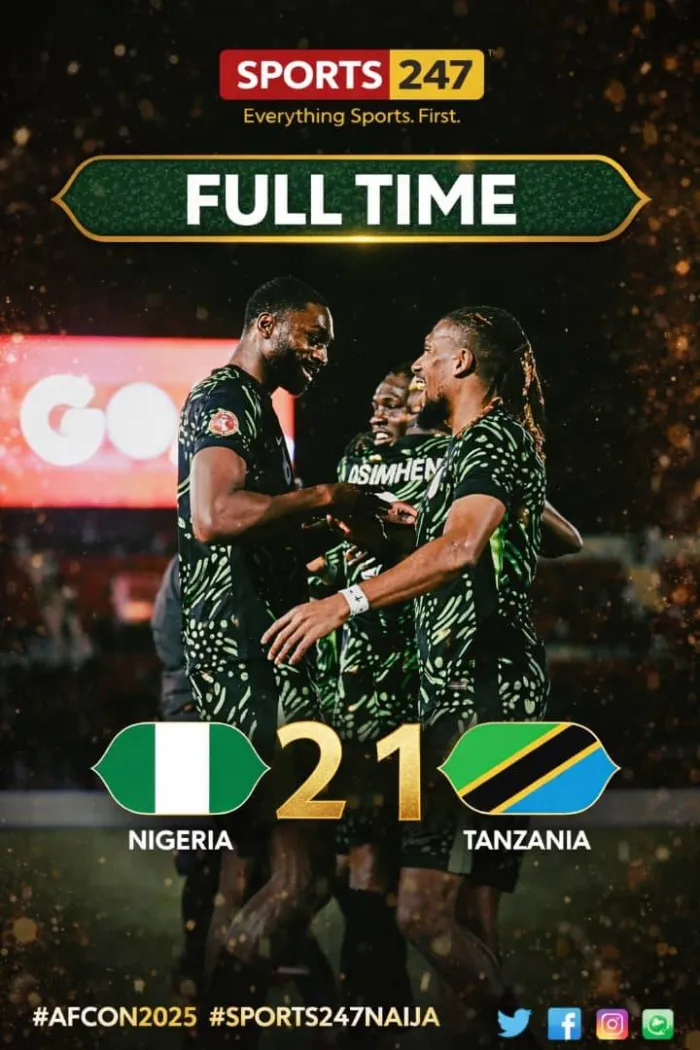 2025AFCON: Nigeria  Beat Tanzania 2-1 in Group C Opener.  …Tunisia  Win Over Uganda.