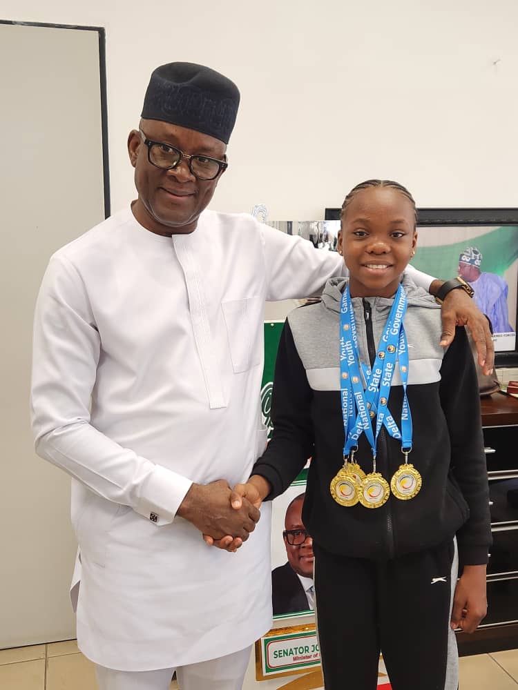 Sports Minister Receives 13 Year Old Gymnast, Stephanie Onusiriuka After Winning 4 Gold Medals at National Youth Games