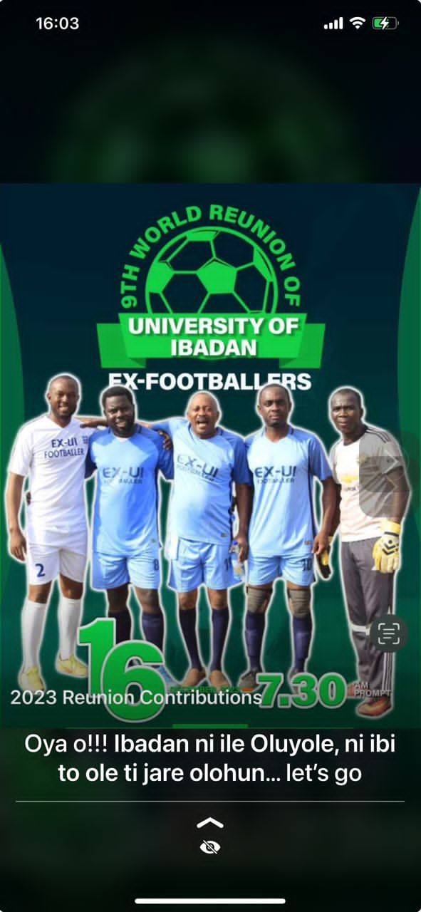 UNIBADAN Ex-Footballers World Reunion Holds on Saturday 16th December