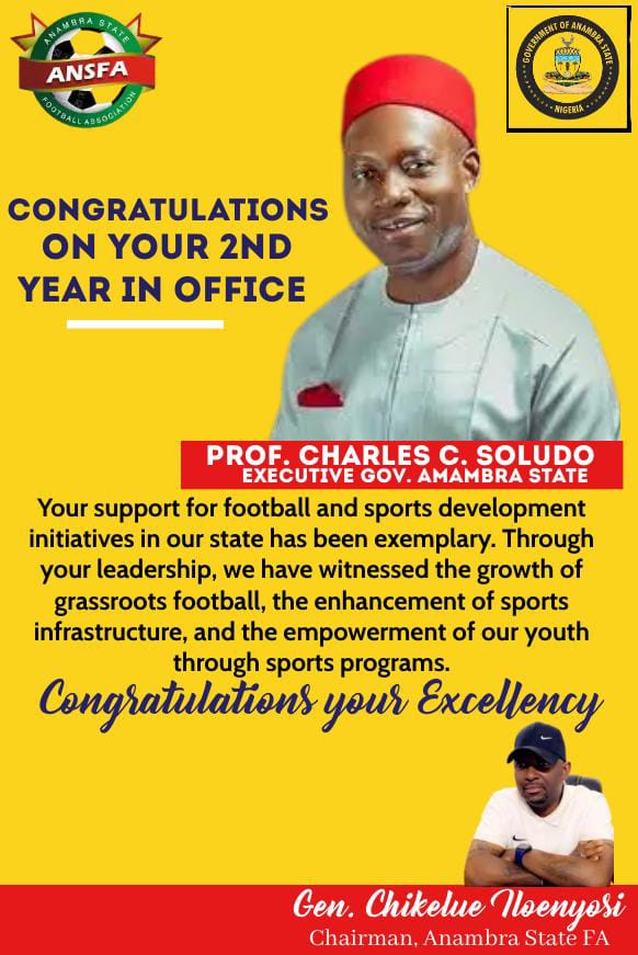 Iloenyosi Salutes Governor Soludo On Second Year In Office Anniversary; Commends His Sports Development Initiatives