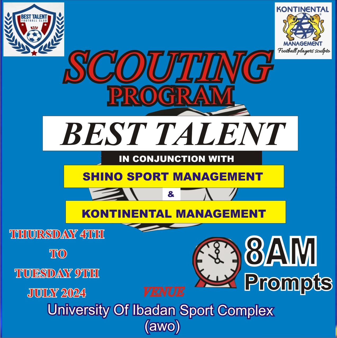 Best Talent in Conjunction with Shino Sport & Kontinental Management Organizes Scouting Programme in Ibadan