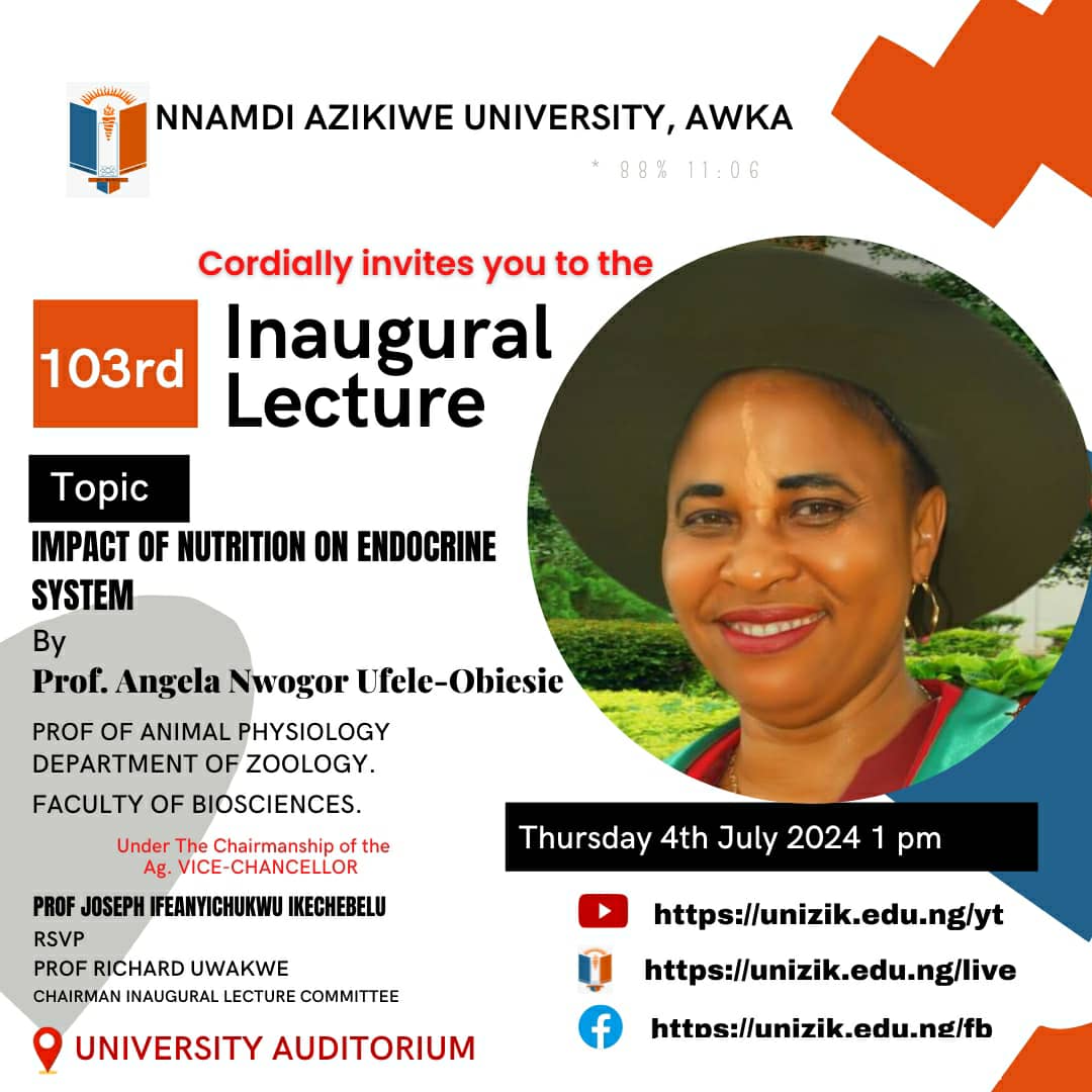 UNIZIK: Academic Planning Unit Director, Prof. Ufele-Obiesie Set to Deliver 103rd Inaugural Lecture