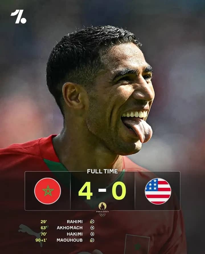 Atlas Lions of Morocco Devours Yankees of USA 4-0 to Stroll into Olympics Male Football Event. …High Tech Japan dismantled 3-0 by Spain for Morocco vs Spain Semifinal.