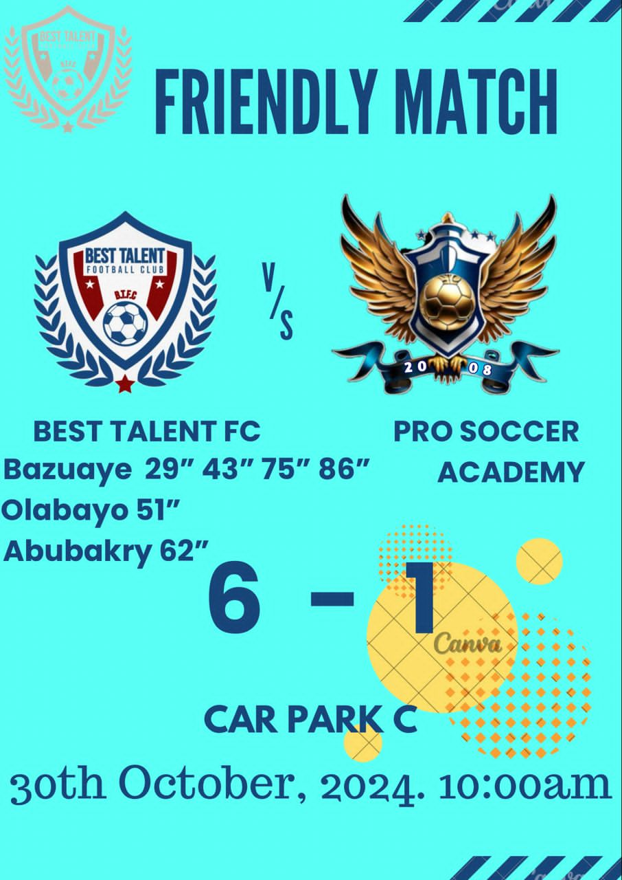 2024/2025 Pre Season Friendly: Best Talent FC Wallop PRO Soccer Academy 6-1 in Lagos