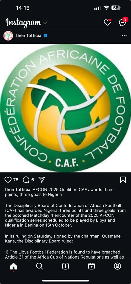 CAF Awards Nigeria Points After Botched AFCON 2025 Qualifier