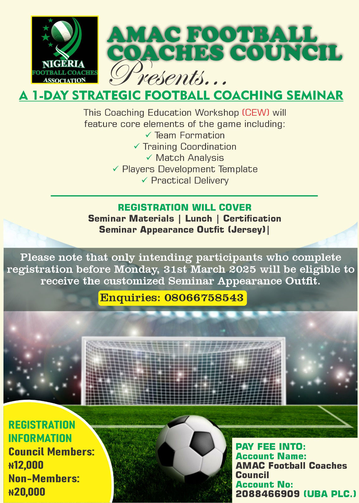 AMAC Football Coaches Council Hosts 1-Day Strategic Coaching Seminar to Elevate Grassroots Football