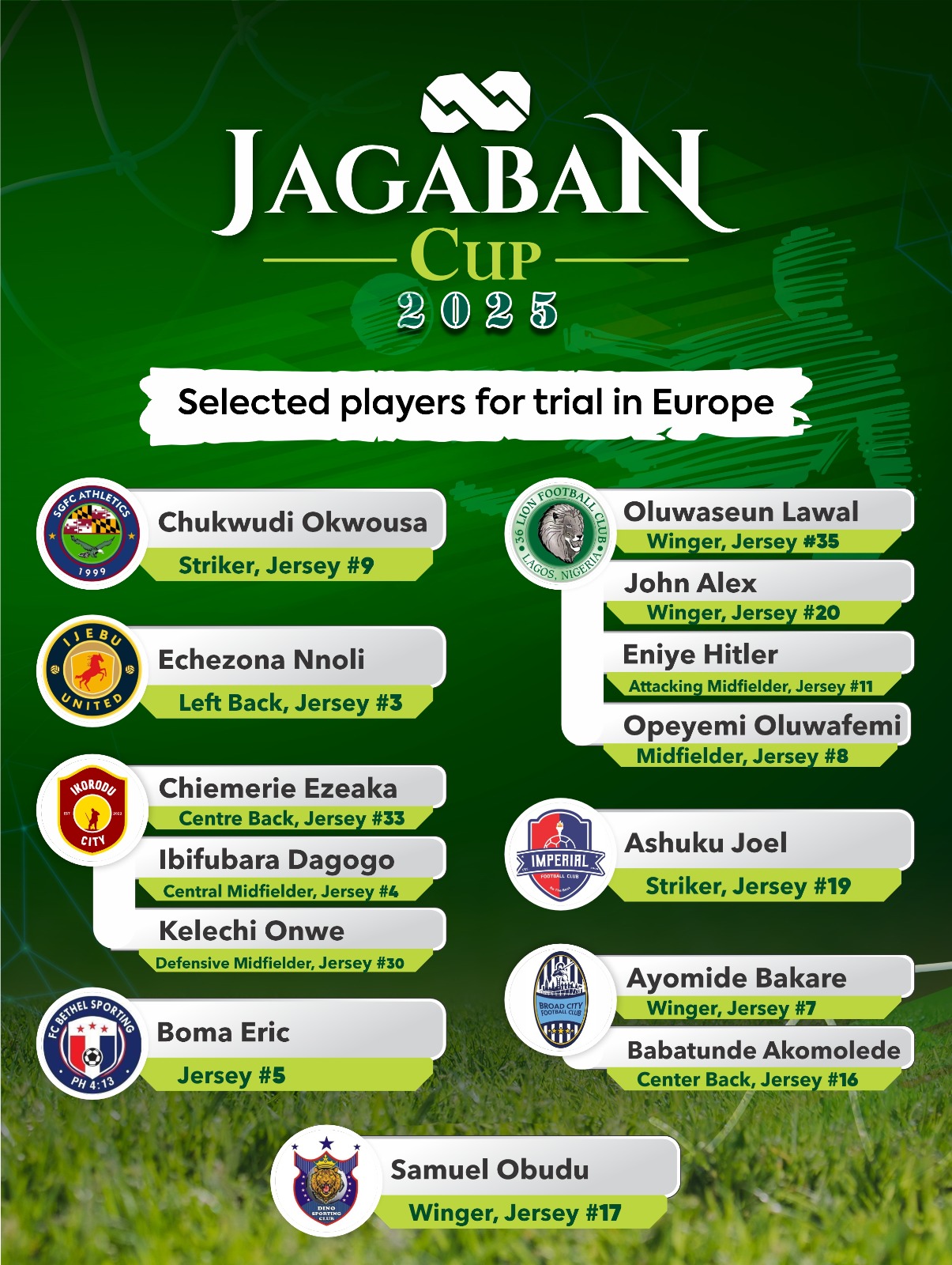 Okwuosa headlines talents picked at Jagaban Cup