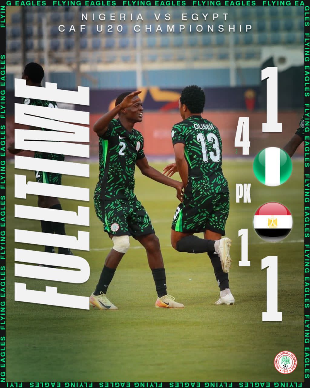 AFCONU20: Eagles Peck Pharaohs to 5th Bronze with a 4-1 Penalty Victory. …Substitute Goalkeeper Again saves Two Kicks from Egypt.